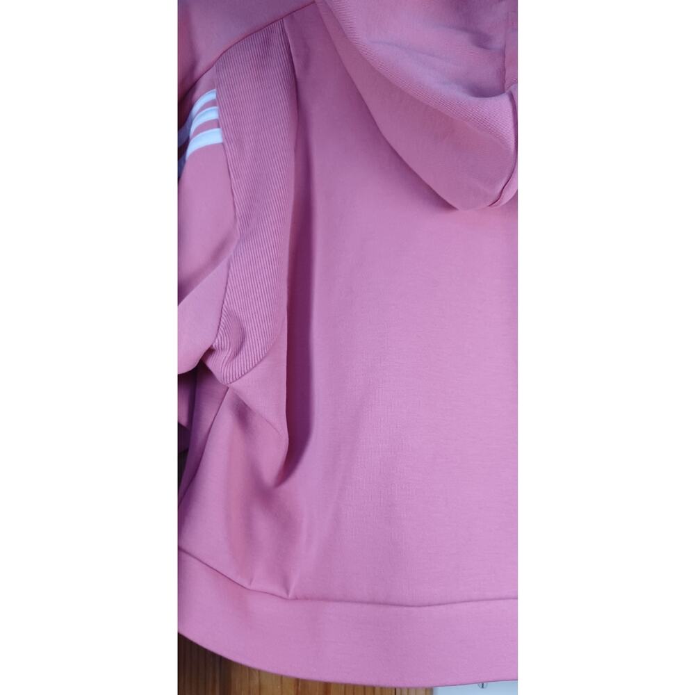 Adidas Pink Cropped Zip Hoodie Small Women Athletic Jacket 3 Stripe Sporty - Picture 6 of 10